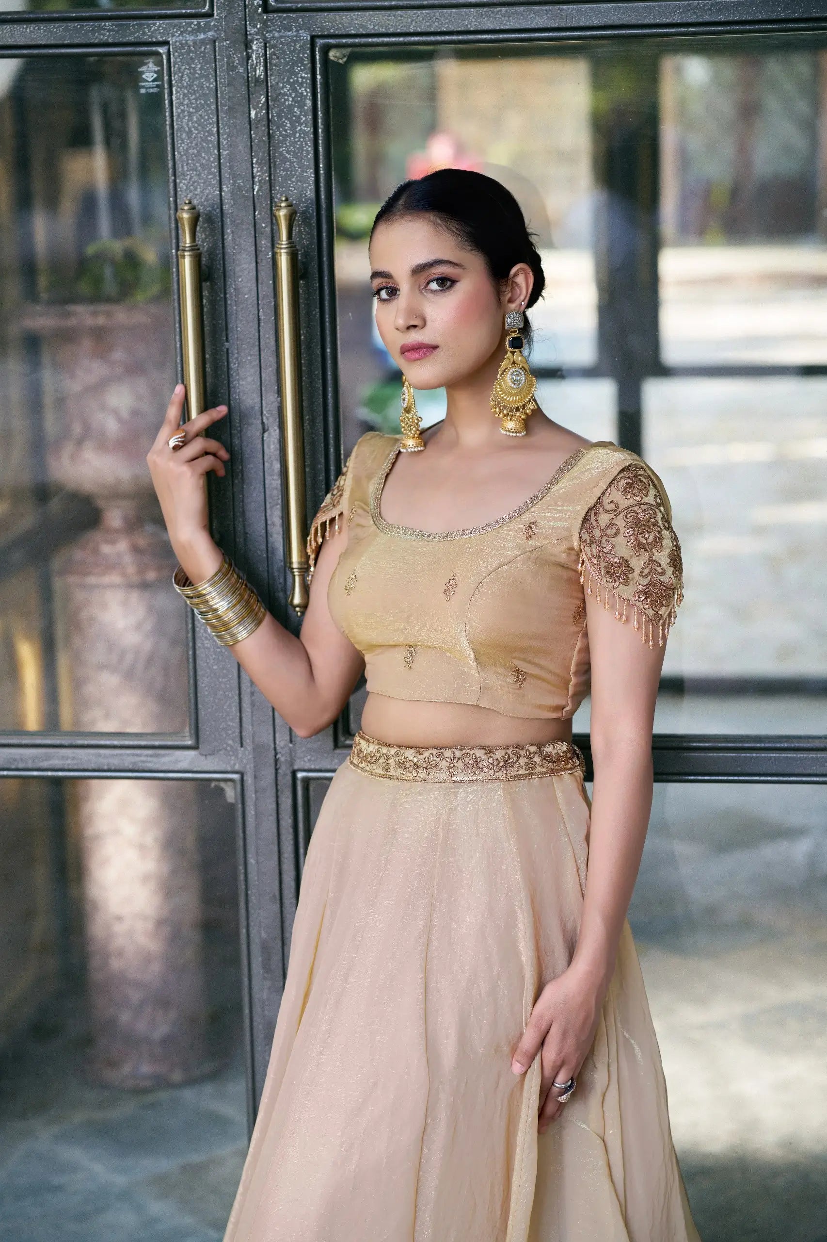 Teal Fendi Silk Embroidery Lehenga Set