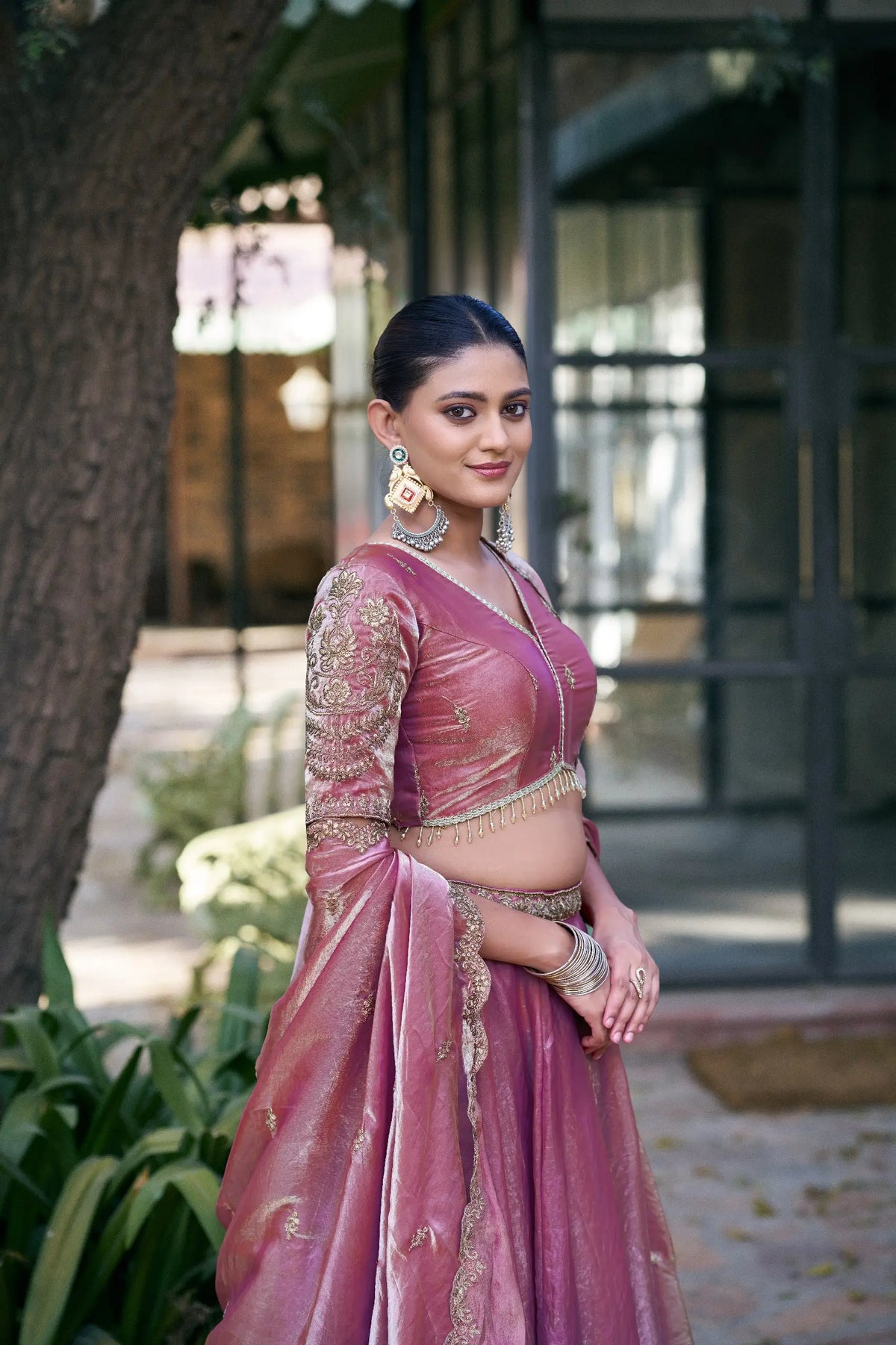 Teal Fendi Silk Embroidery Lehenga Set