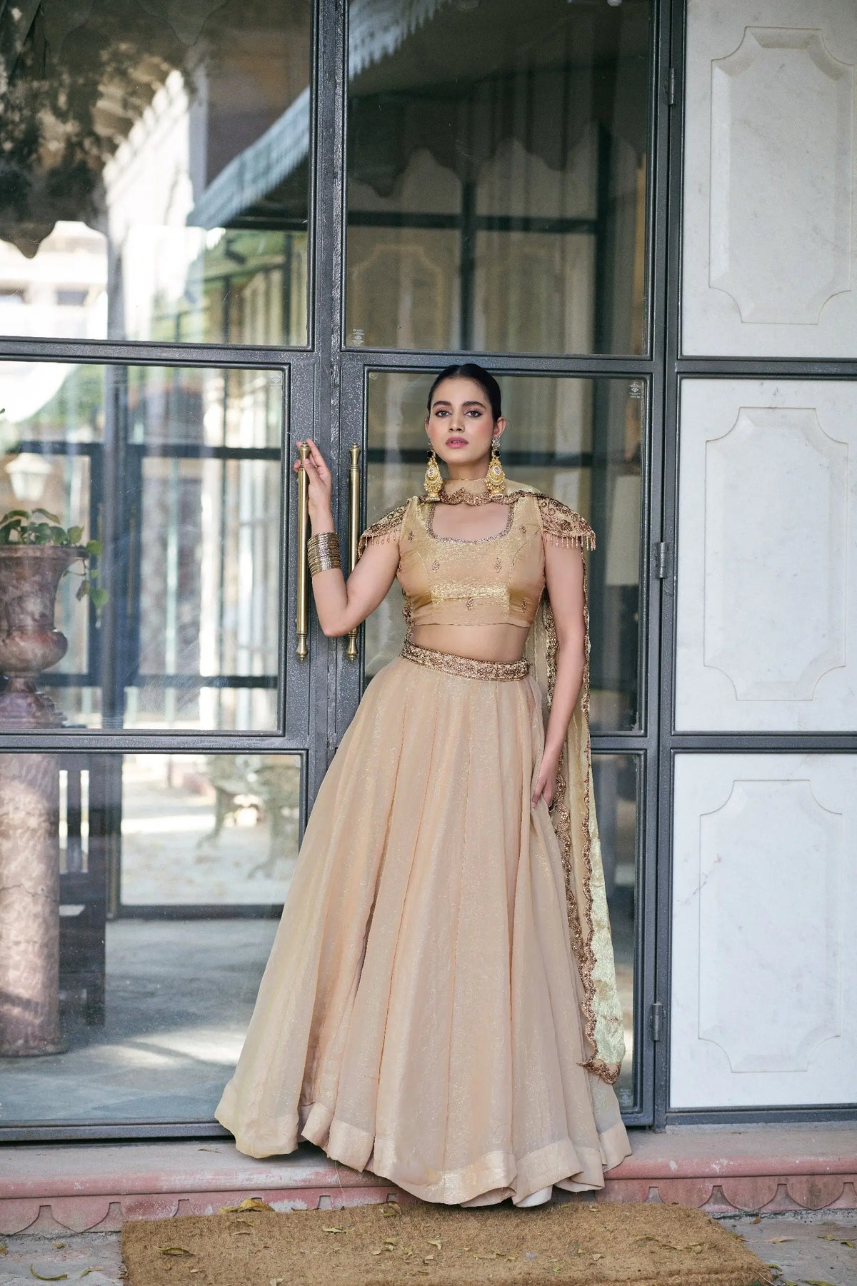 Teal Fendi Silk Embroidery Lehenga Set