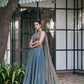Teal Fendi Silk Embroidery Lehenga Set