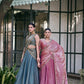 Teal Fendi Silk Embroidery Lehenga Set