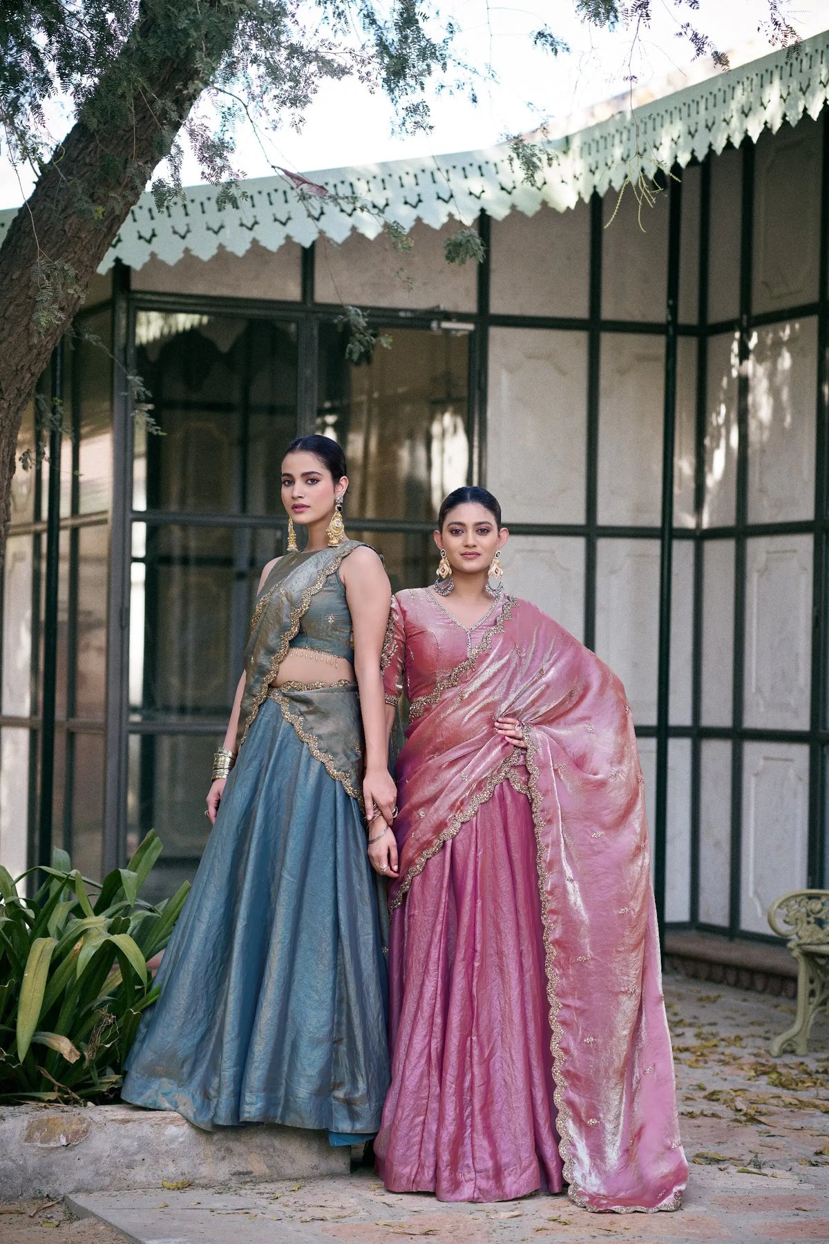 Teal Fendi Silk Embroidery Lehenga Set