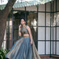 Teal Fendi Silk Embroidery Lehenga Set