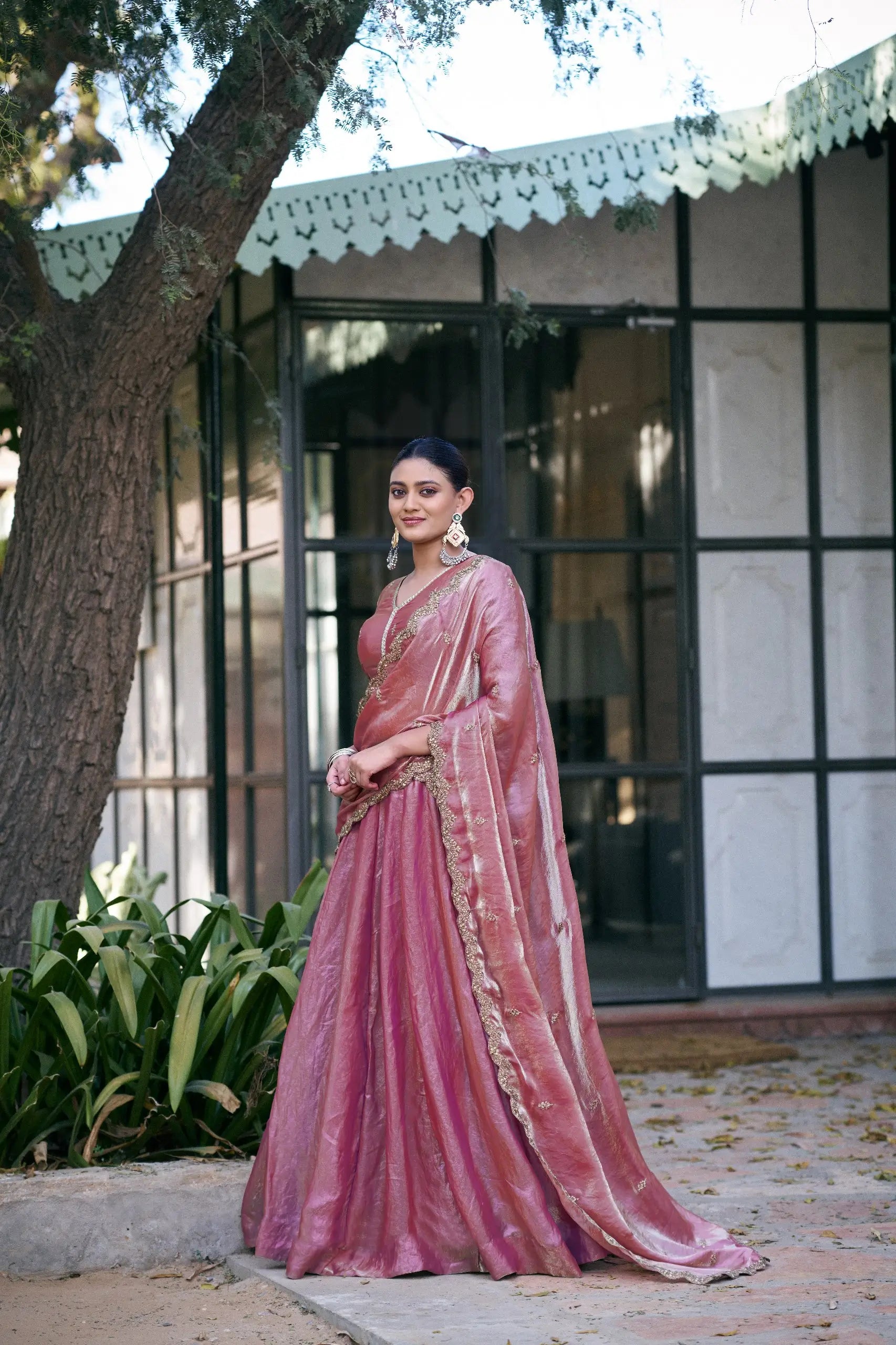 Teal Fendi Silk Embroidery Lehenga Set