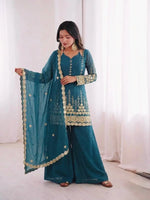 Teal Fendi Silk Sequin Sharara Set