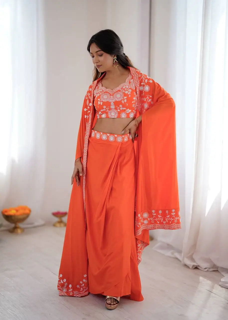 Teal French Crepe Western Dhoti Set for Festive and Party Wear