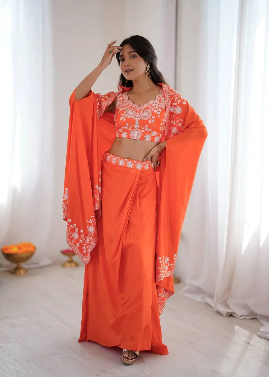 Teal French Crepe Western Dhoti Set for Festive and Party Wear