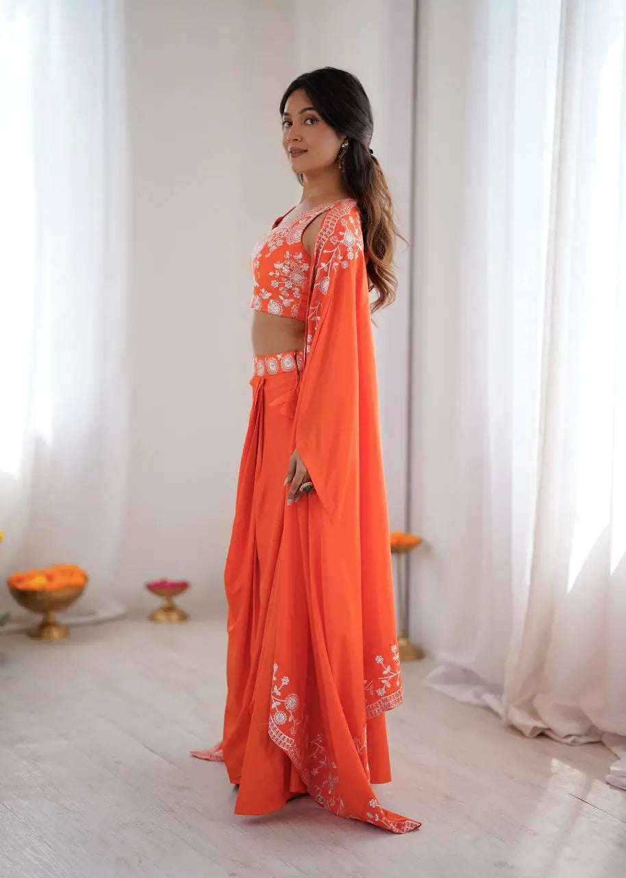 Teal French Crepe Western Dhoti Set for Festive and Party Wear