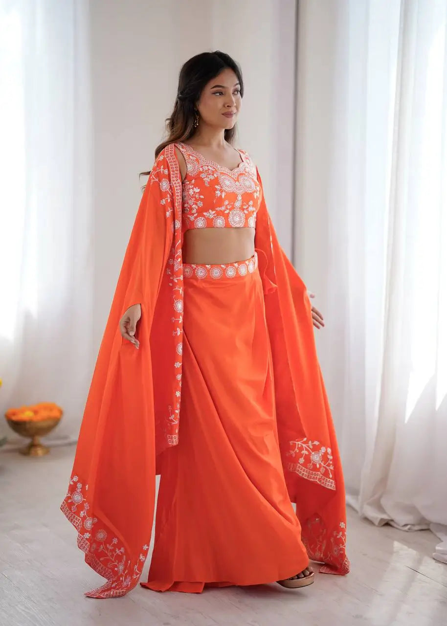 Teal French Crepe Western Dhoti Set for Festive and Party Wear