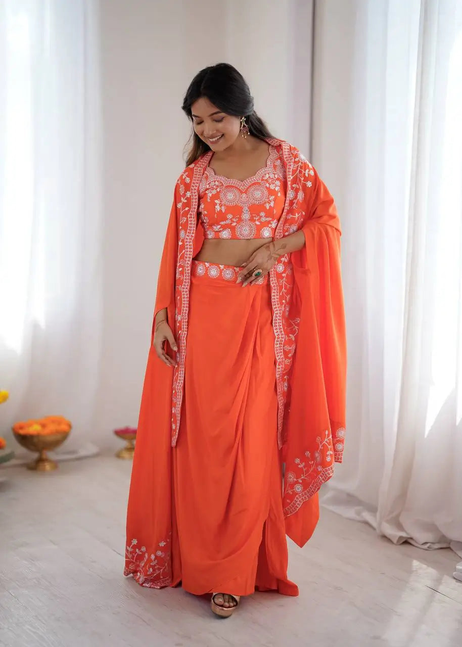 Teal French Crepe Western Dhoti Set for Festive and Party Wear