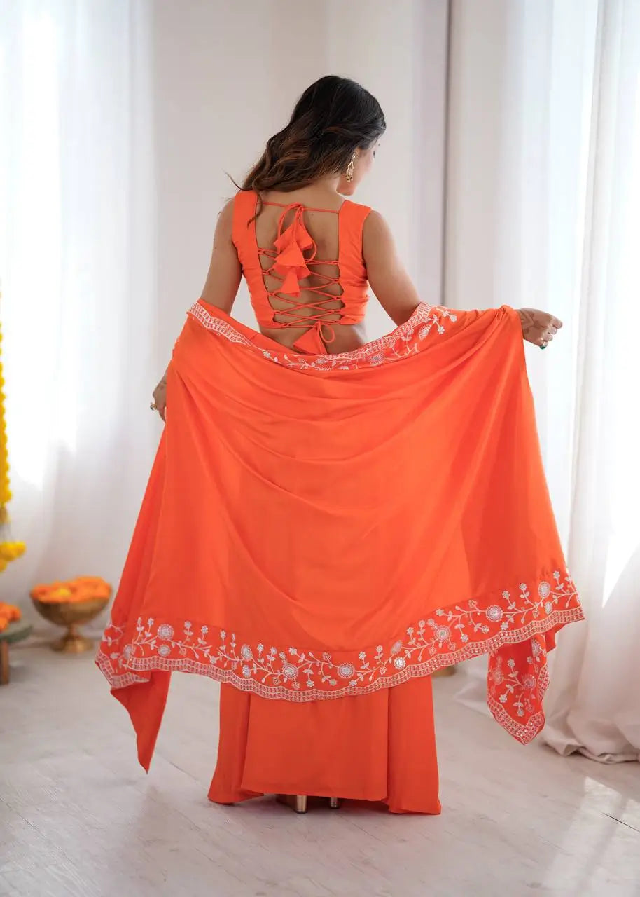 Teal French Crepe Western Dhoti Set for Festive and Party Wear