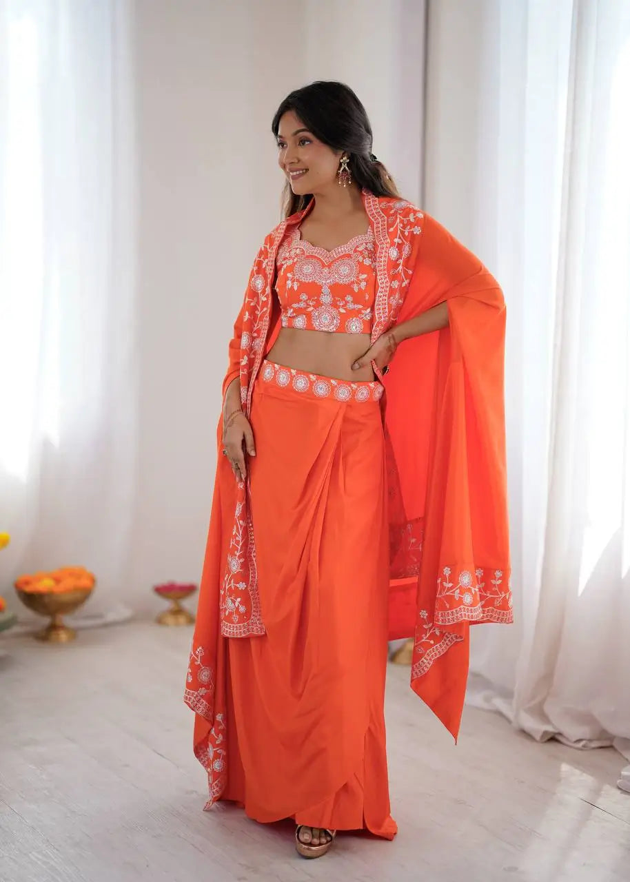 Teal French Crepe Western Dhoti Set for Festive and Party Wear