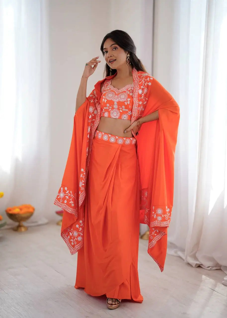 Teal French Crepe Western Dhoti Set for Festive and Party Wear