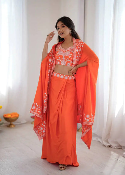 Teal French Crepe Western Dhoti Set for Festive and Party Wear