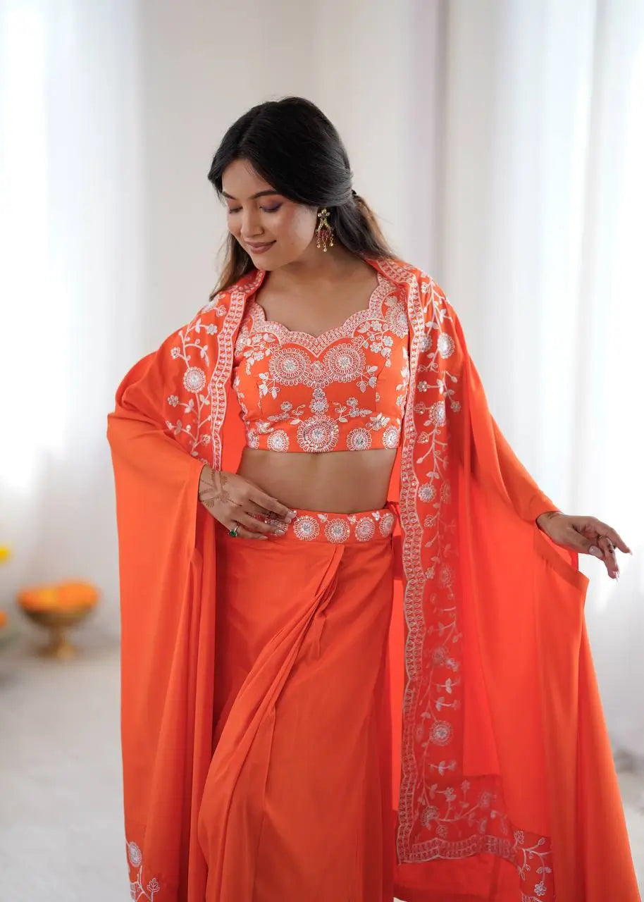 Teal French Crepe Western Dhoti Set for Festive and Party Wear