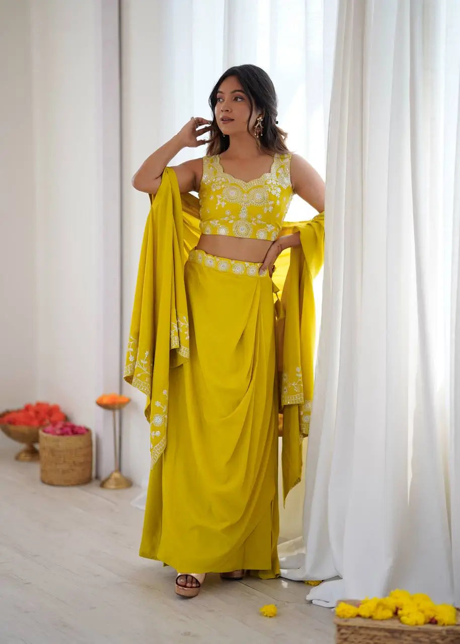 Teal French Crepe Western Dhoti Set for Festive and Party Wear