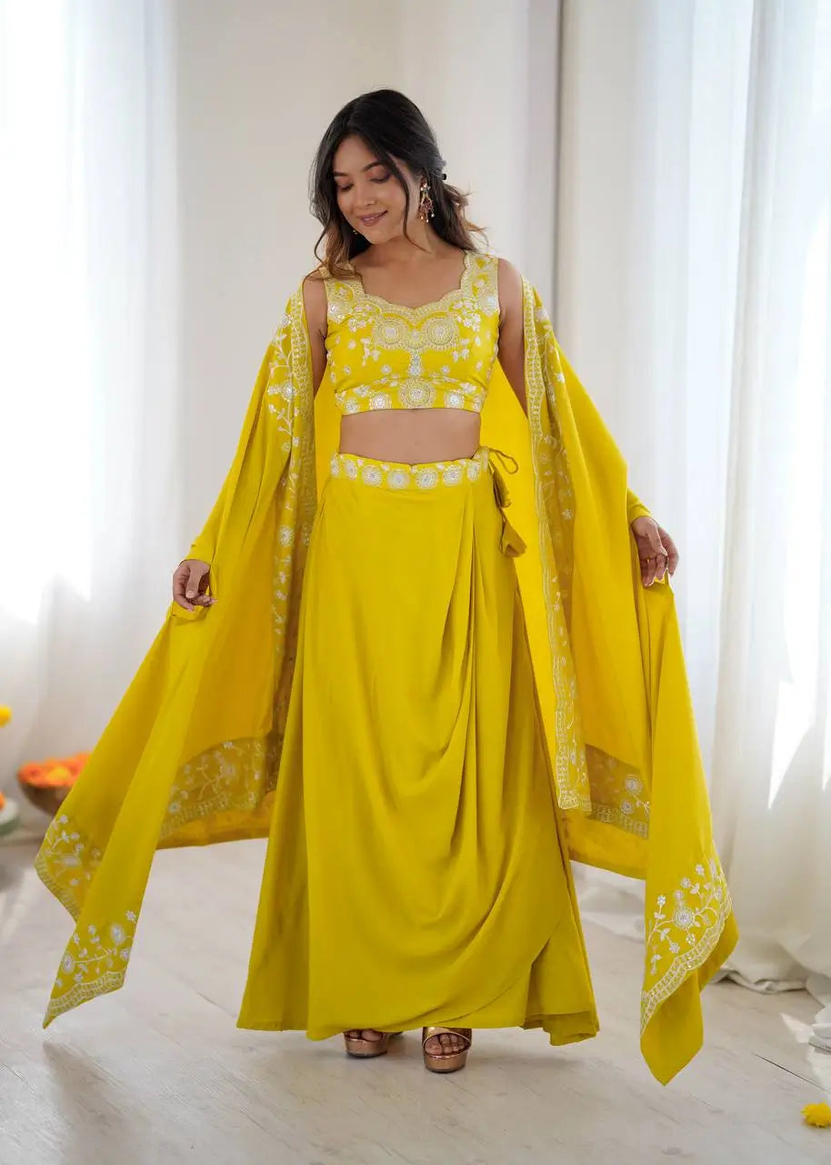 Teal French Crepe Western Dhoti Set for Festive and Party Wear