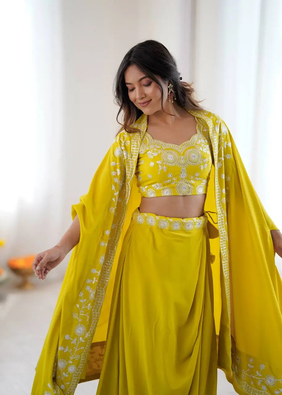 Teal French Crepe Western Dhoti Set for Festive and Party Wear