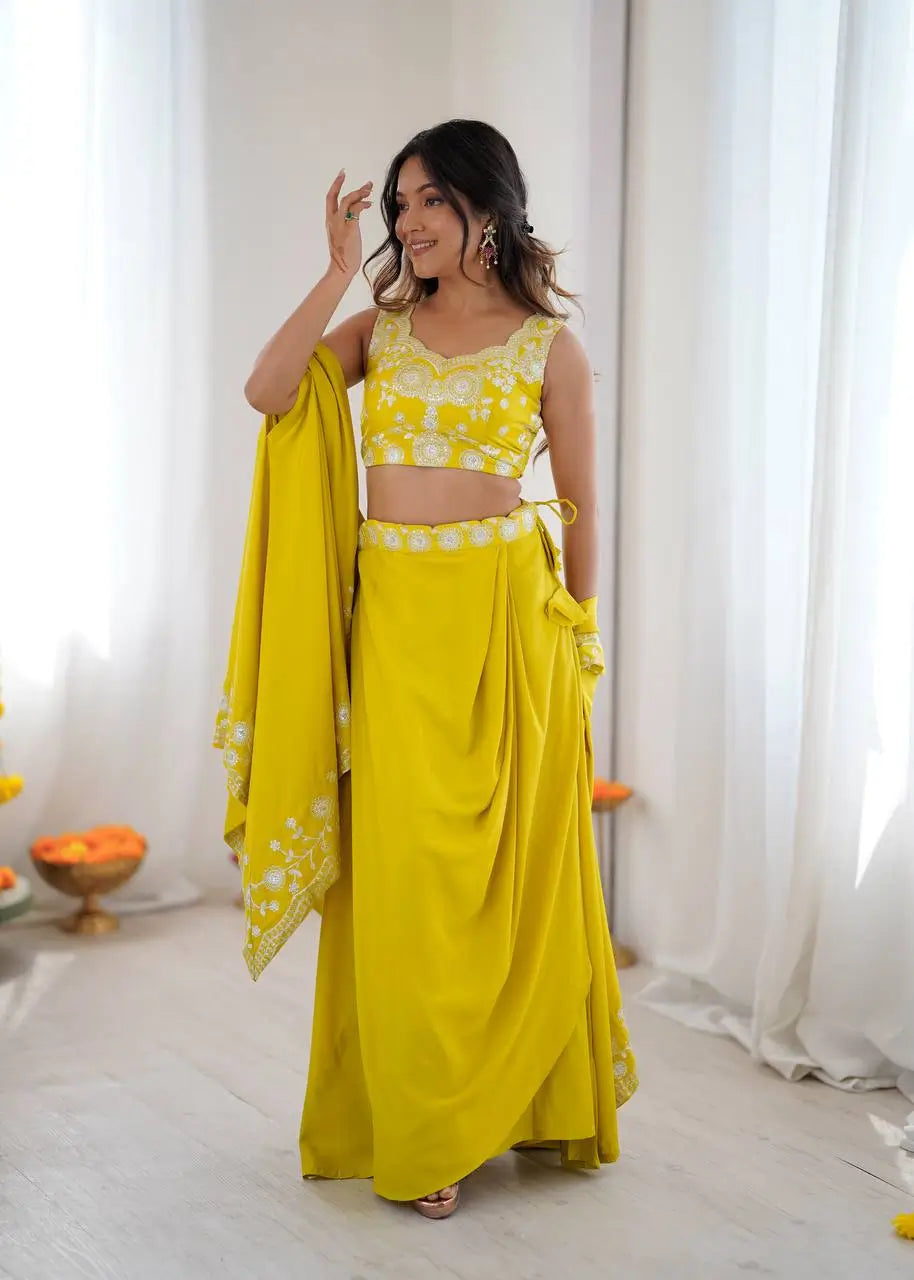 Teal French Crepe Western Dhoti Set for Festive and Party Wear