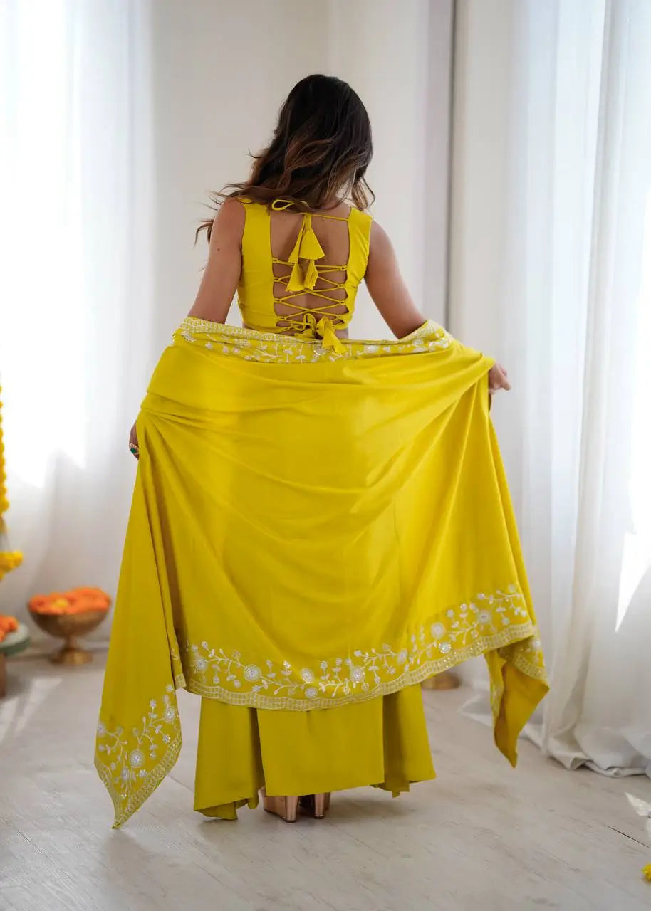 Teal French Crepe Western Dhoti Set for Festive and Party Wear