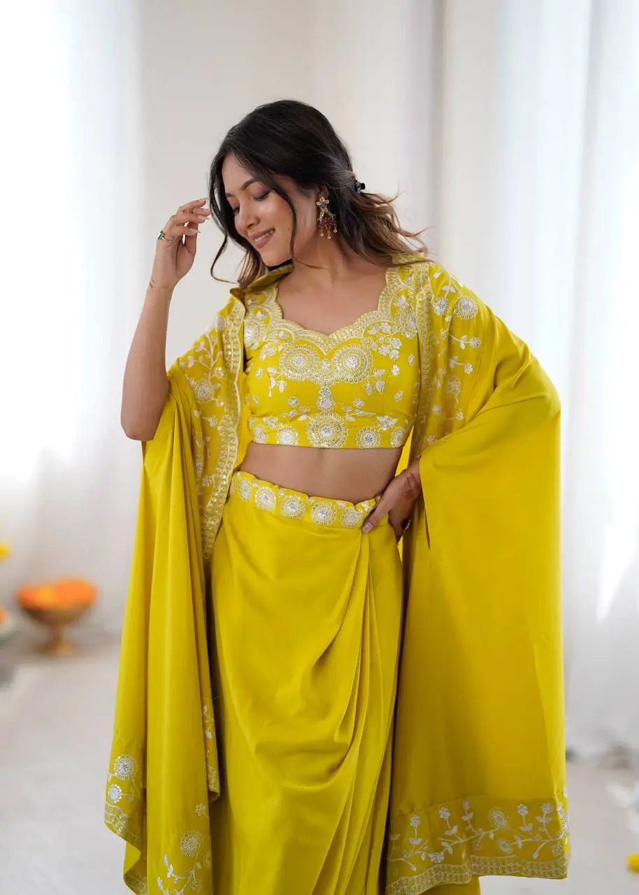 Teal French Crepe Western Dhoti Set for Festive and Party Wear