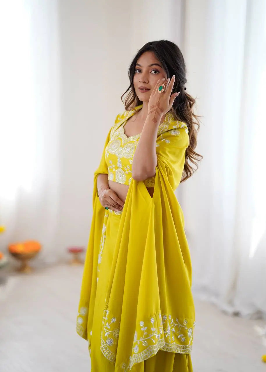 Teal French Crepe Western Dhoti Set for Festive and Party Wear