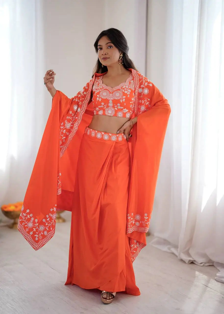 Teal French Crepe Western Dhoti Set for Festive and Party Wear