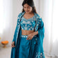 Teal French Crepe Western Dhoti Set for Festive and Party Wear