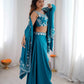 Teal French Crepe Western Dhoti Set for Festive and Party Wear