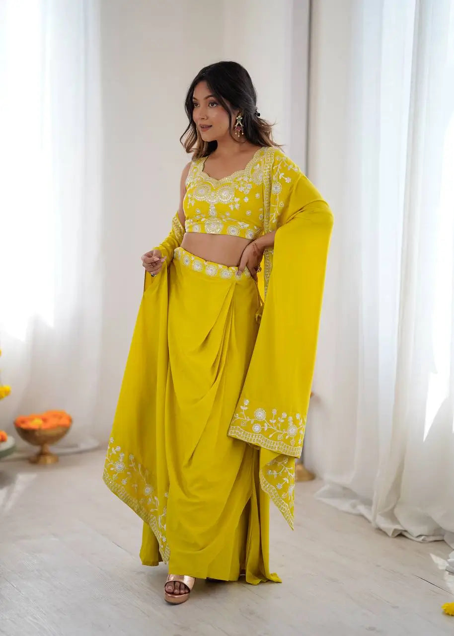 Teal French Crepe Western Dhoti Set for Festive and Party Wear