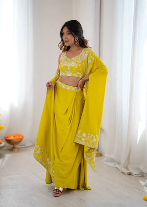 Teal French Crepe Western Dhoti Set for Festive and Party Wear