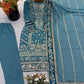 Teal Georgette Kurta Pant Set with Dupatta