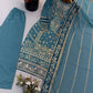 Teal Georgette Kurta Pant Set with Dupatta