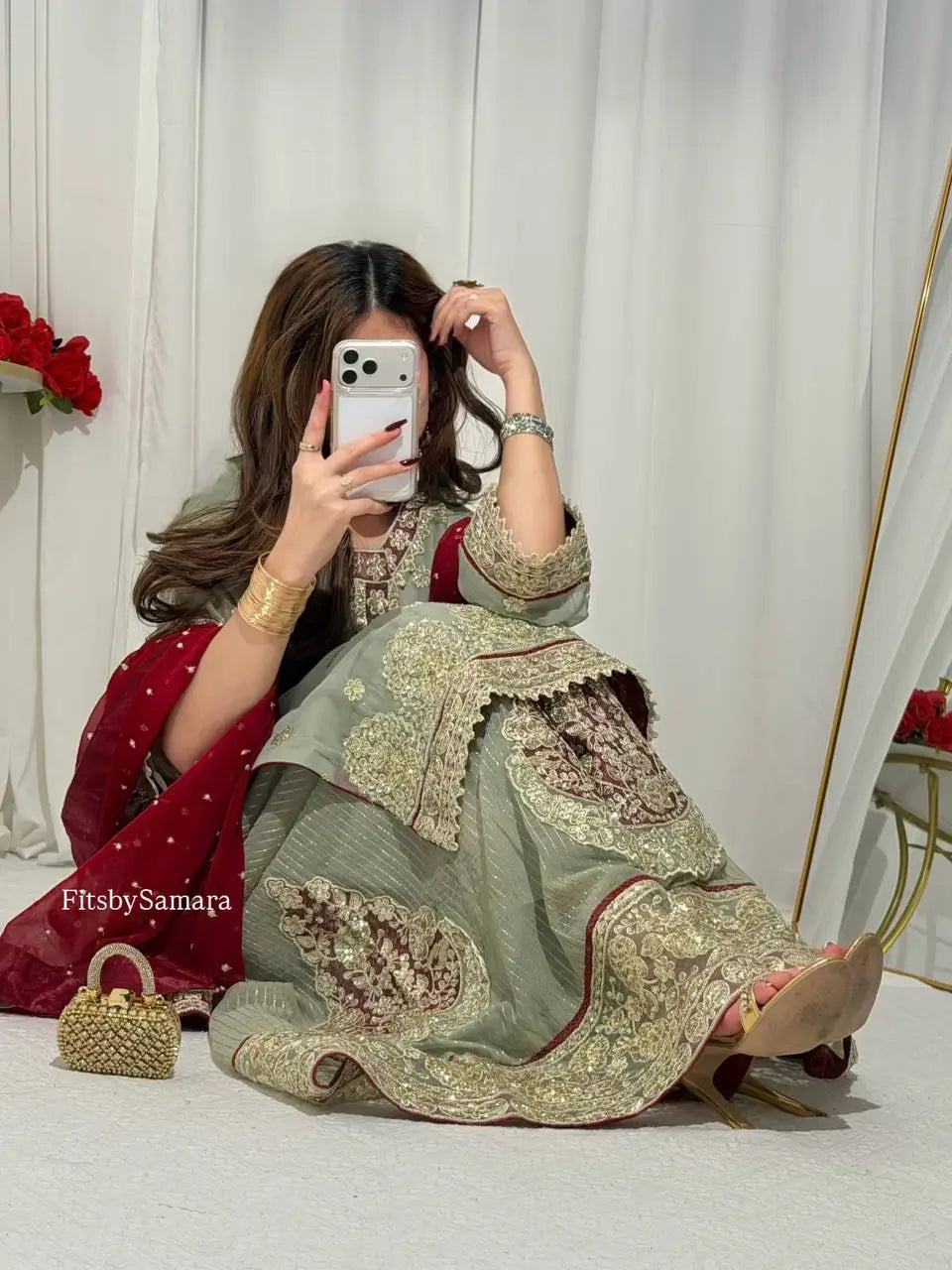 Teal Georgette Kurta Pant Set with Dupatta