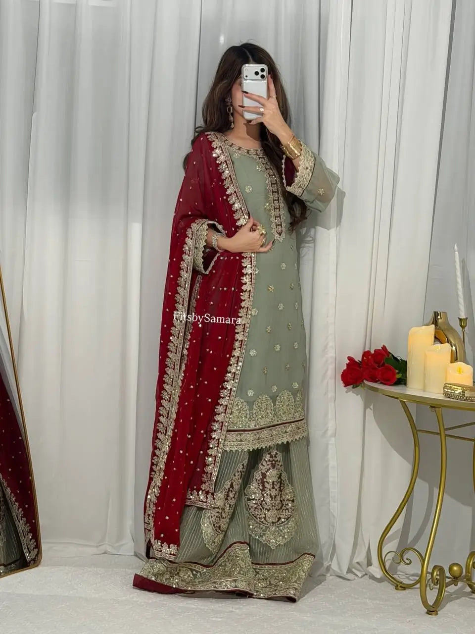 Teal Georgette Kurta Pant Set with Dupatta