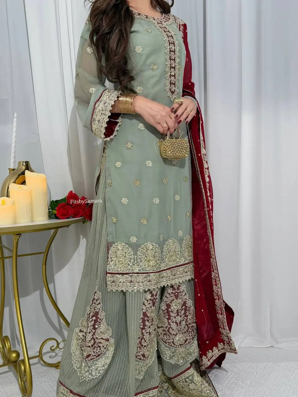 Teal Georgette Kurta Pant Set with Dupatta