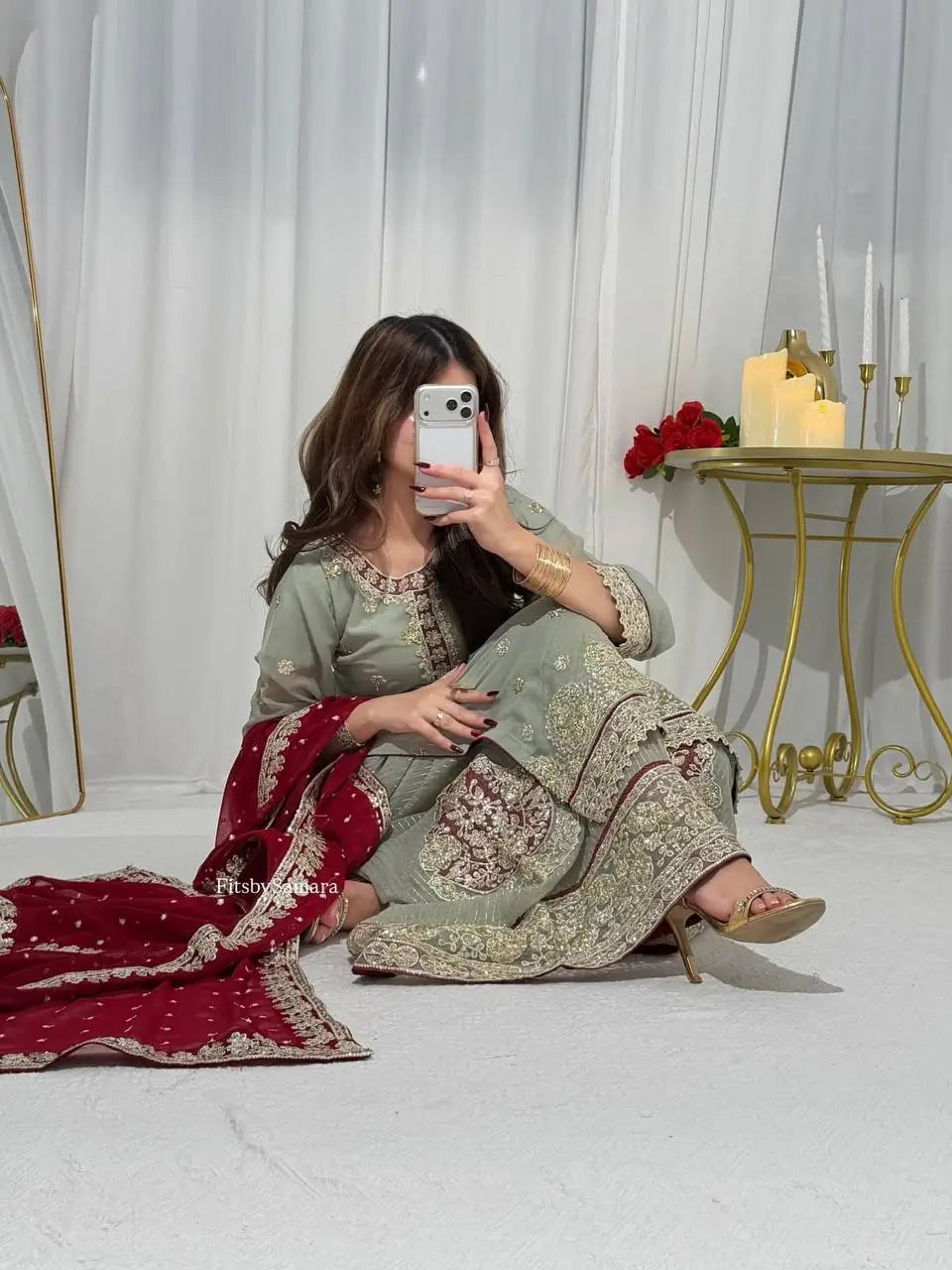 Teal Georgette Kurta Pant Set with Dupatta
