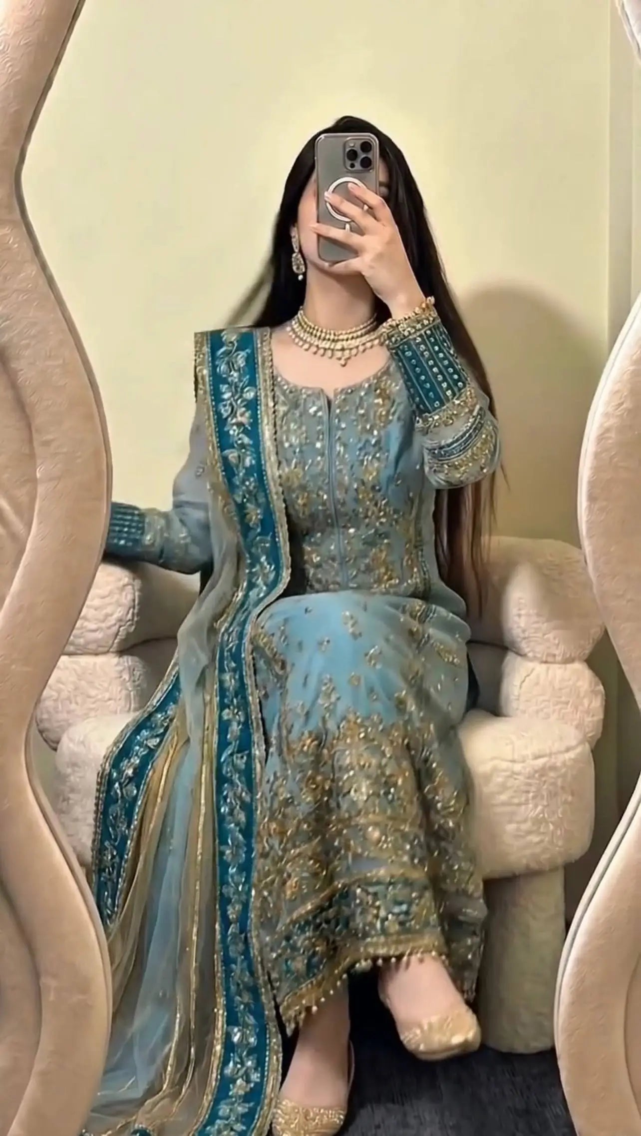 Teal Georgette Kurta Pant Set with Dupatta