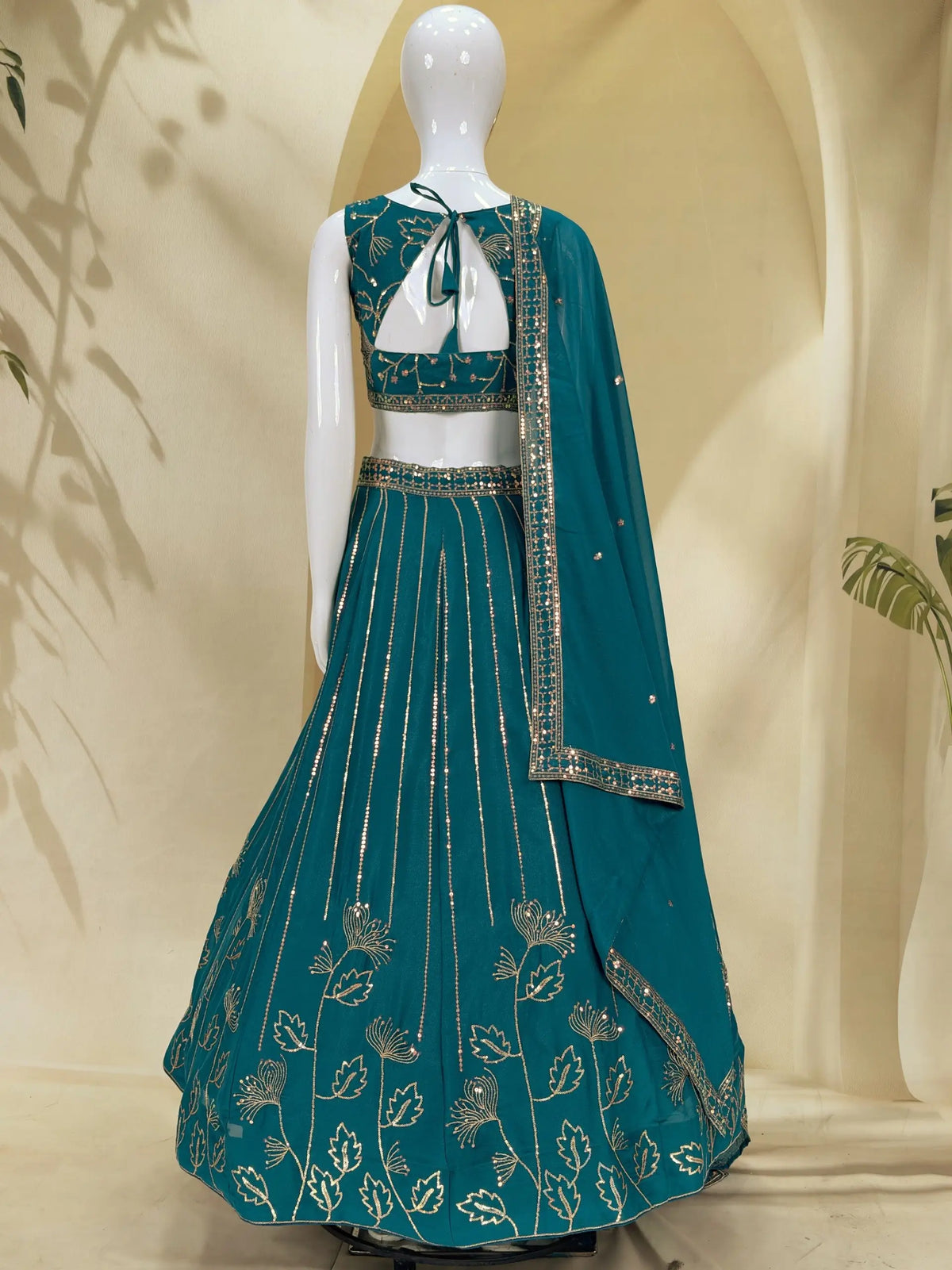 Teal Georgette Lehenga with Zari Sequin Work