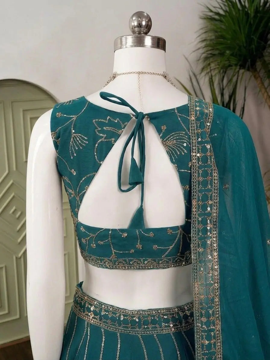 Teal Georgette Lehenga with Zari Sequin Work