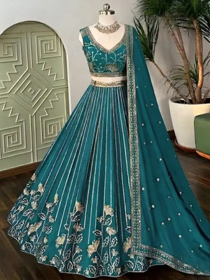 Teal Georgette Lehenga with Zari Sequin Work