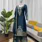 Teal JMC Silk Embroidered Palazzo Suit Set for Festive and Wedding Wear