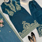 Teal JMC Silk Embroidered Palazzo Suit Set for Festive and Wedding Wear
