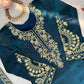 Teal JMC Silk Embroidered Palazzo Suit Set for Festive and Wedding Wear
