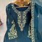 Teal JMC Silk Embroidered Palazzo Suit Set for Festive and Wedding Wear