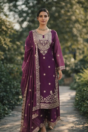 Teal JMC Silk Embroidered Palazzo Suit Set for Festive and Wedding Wear