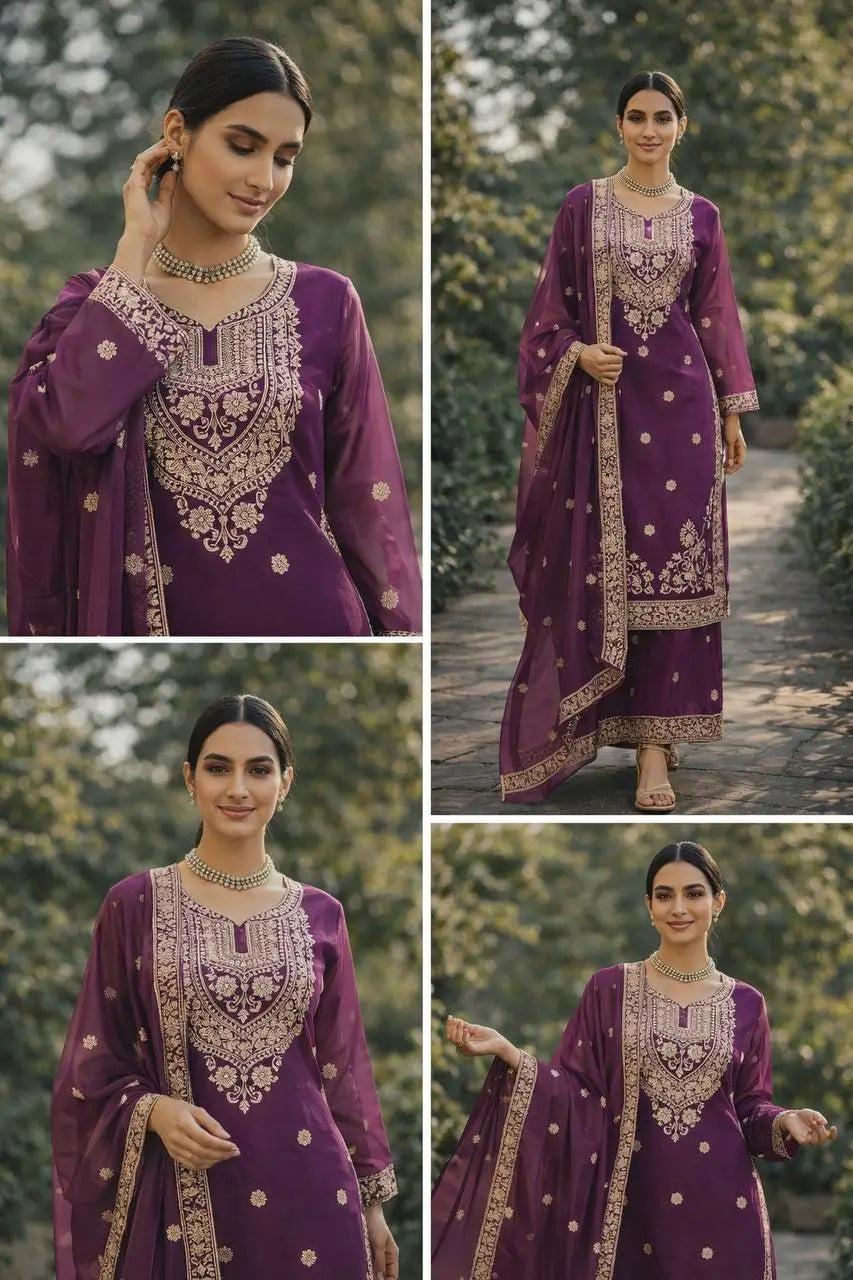 Teal JMC Silk Embroidered Palazzo Suit Set for Festive and Wedding Wear
