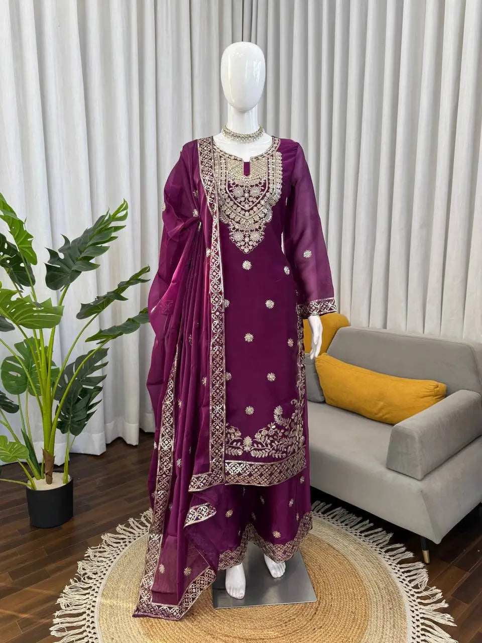 Teal JMC Silk Embroidered Palazzo Suit Set for Festive and Wedding Wear