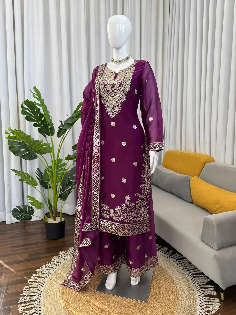 Teal JMC Silk Embroidered Palazzo Suit Set for Festive and Wedding Wear