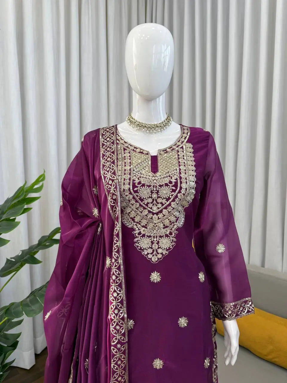 Teal JMC Silk Embroidered Palazzo Suit Set for Festive and Wedding Wear